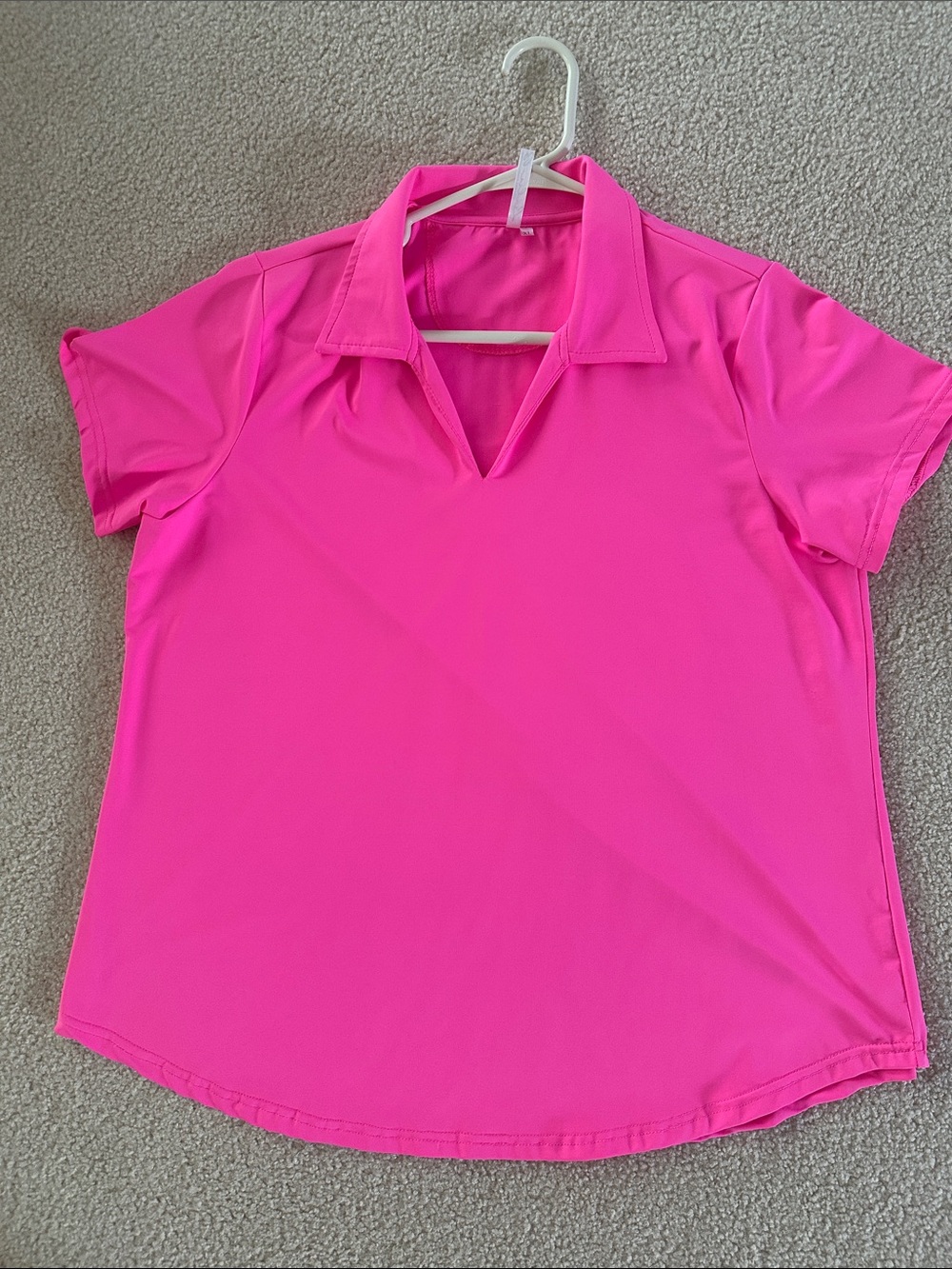 Lulu-B Short-Sleeve V-Neck Polo Top - Hot Pink